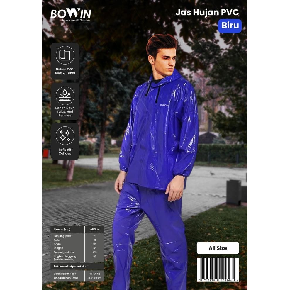 Jas Hujan Bowin/Mantel Hujan PVC Tebal Efek Daun Talas ada Reflektor