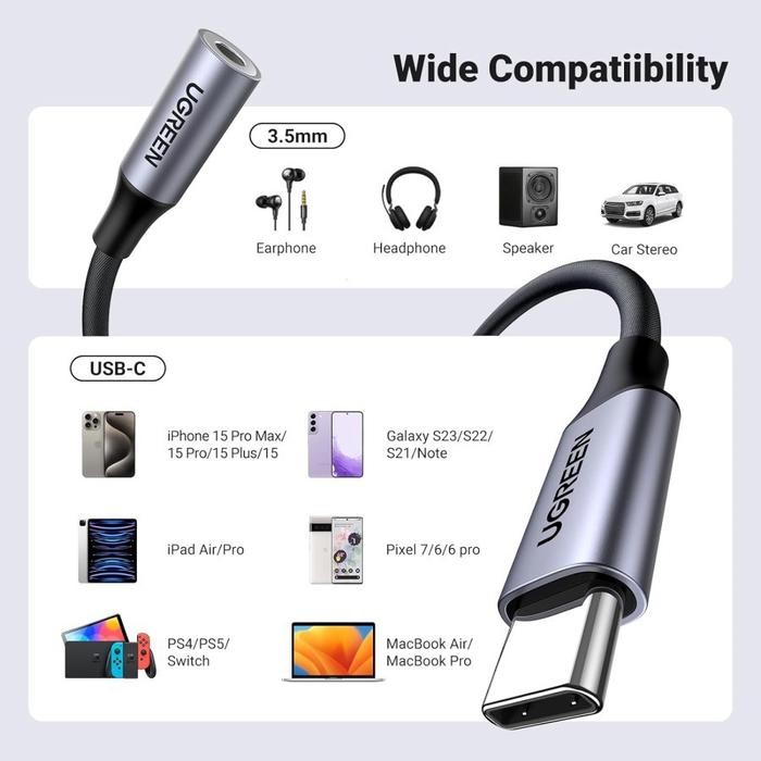 UGREEN Converter Splitter Iphone Type C To Jack 3.5mm DAC Open MIC