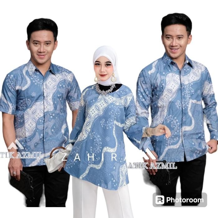 Batik pria batik wanita M L XL XXL Baju Cowok Cewek Kancing Pasangan Couple warna soft blue biru