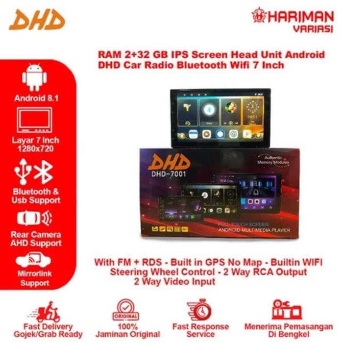 Head Unit Double Din Android Dhd-7001 7 Inch Ram 2+32GB Universal