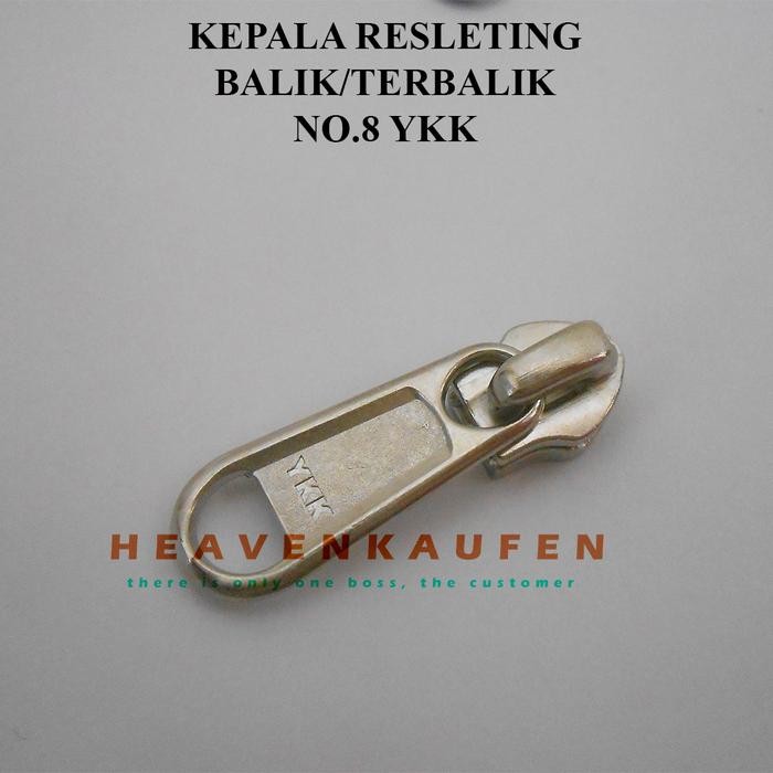 Kepala Resleting YKK Terbalik / Balik/ Reverse Type Gigi Coil No 8 Nikel Silver Harga Per Pc