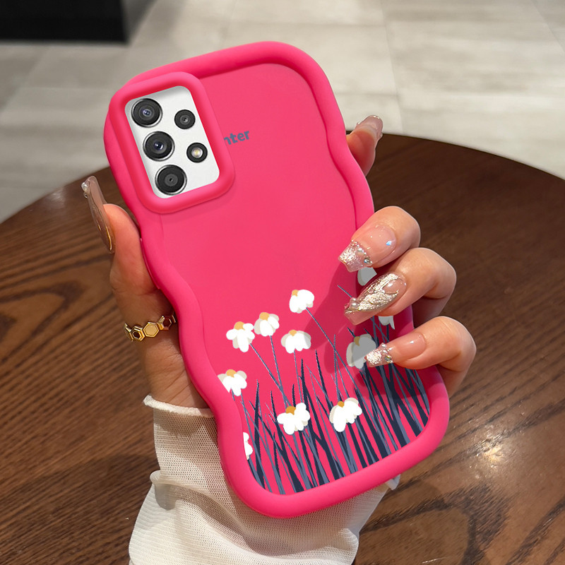 Casing HP Untuk Samsung A52 4G A52 5G A52s Case Bunga putih Handphone Cream Texture Wavy Edge Macaro
