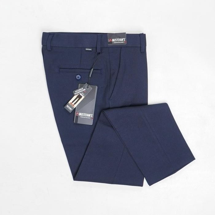 ORIGINAL MUSTEVANS CELANA PANJANG FORMAL KERJA KANTOR SLIM FIT NAVY PRIA - 209 READY STOCK