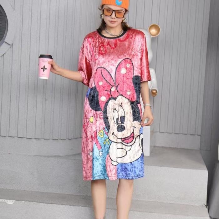 080j- Dress Velvet Bludru Jumbo Kekinian Casual Baju Wanita Motif