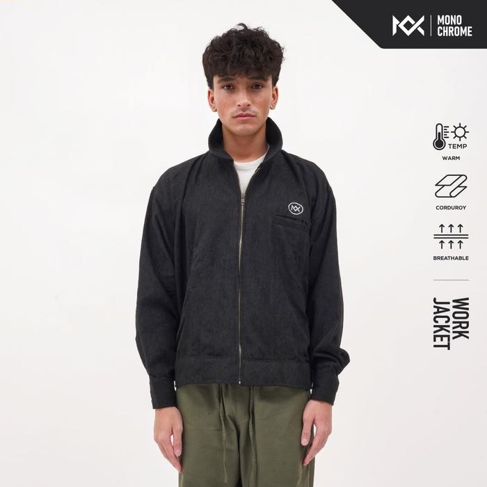 Monochrome Jaket Boxy Pria Lengan Panjang Corduroy Premium Men Jacket Crafted Hitam Casual