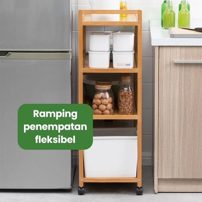 Dejavu Rak Dapur Susun Kayu Roda Rak Panci Rak Kayu Bumbu Tempat Penyimpanan Sepatu Minimalis Rak