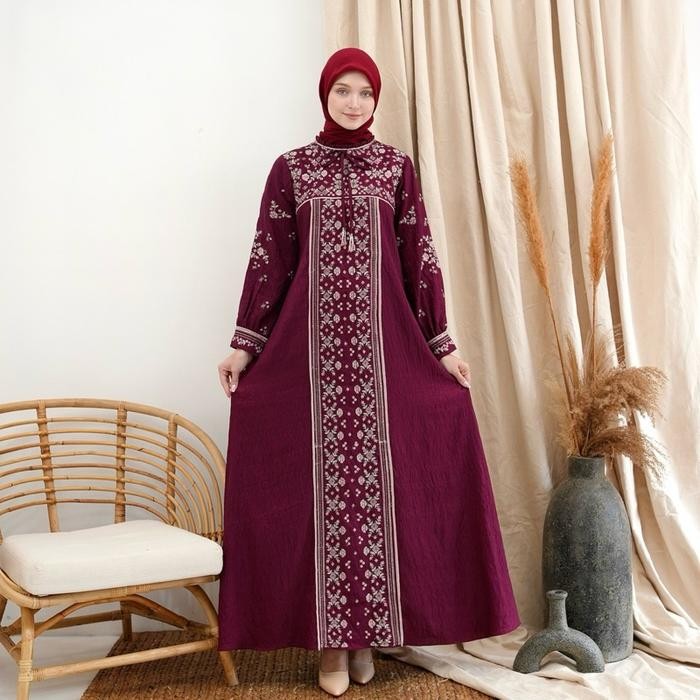 k4un- Rita Wd 285 / Gamis Bordir Bahan Tenun / Gamis Bordir Model Simple Payet Cantik Mewah