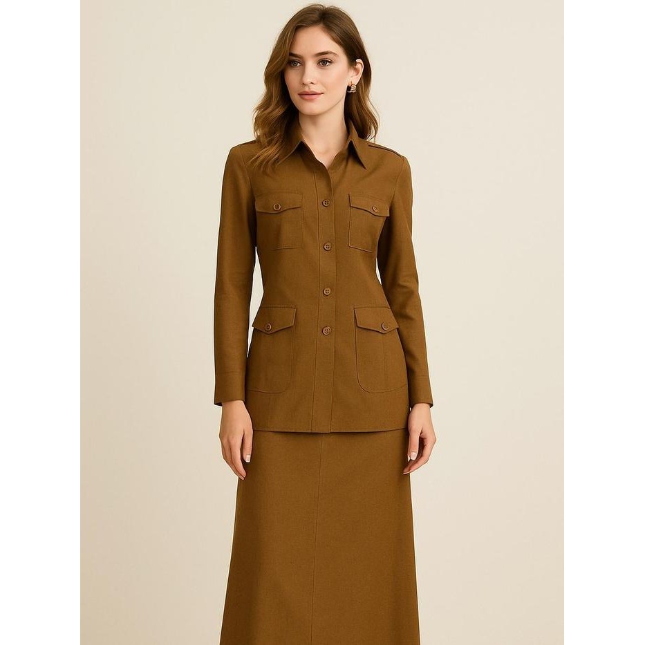 ASLI SeragamSeragam - Setelan Seragam PNS / ASN / Pemda Wanita Khaki 4 Kantong Lengan Panjang,Rok
