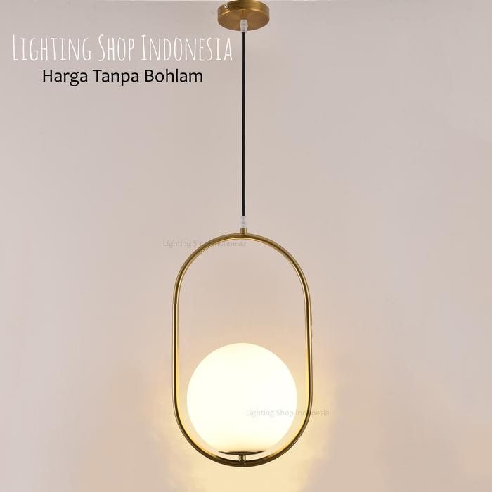 L472 Lampu gantung gold bola kaca susu modern minimalis bentuk oval