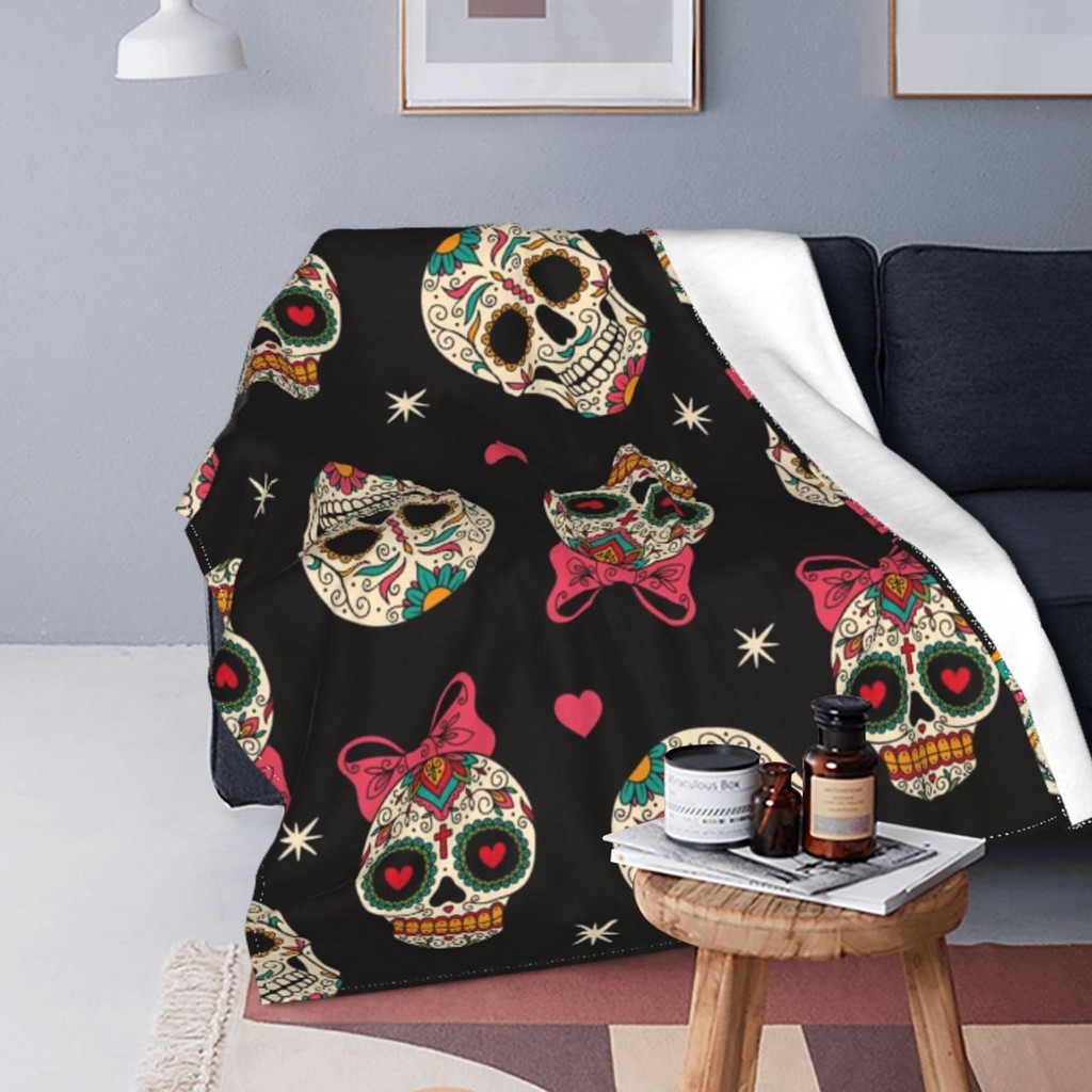 Sugar Skull Flannel Blankets Mexican Style Funny Throw Blankets for Home Bedspread for All Season Mi