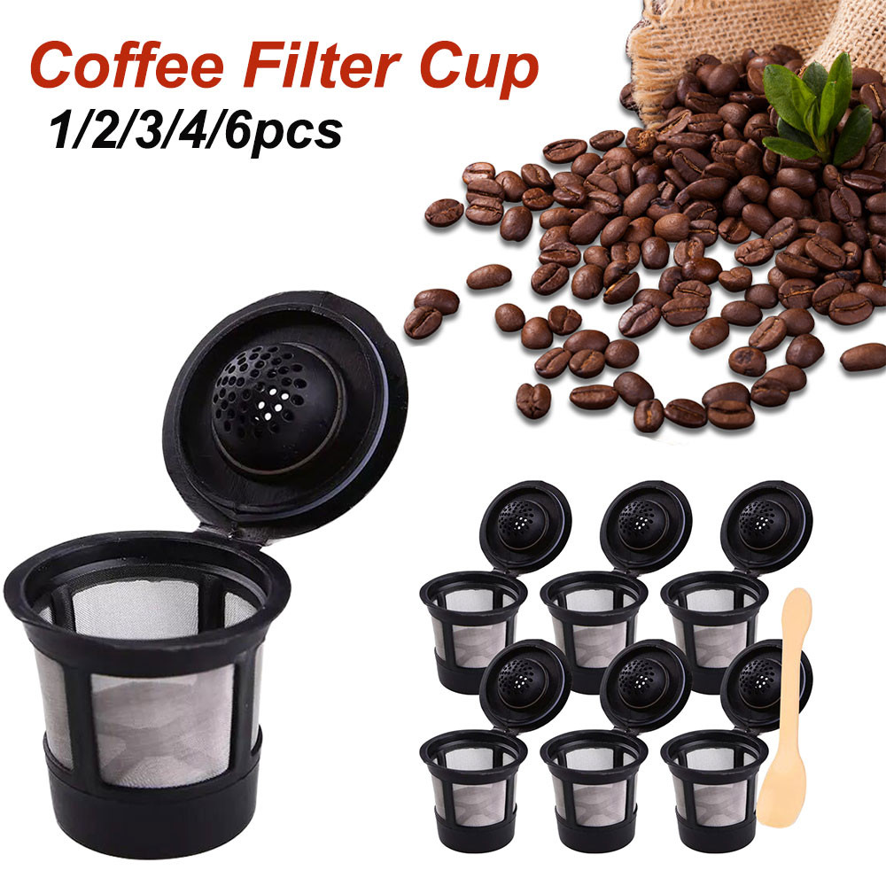 1/2/3/4/6pc Reusable K Cups for Keurig Universal Refillable Eco-Friendly Coffee Filters with Spoon f