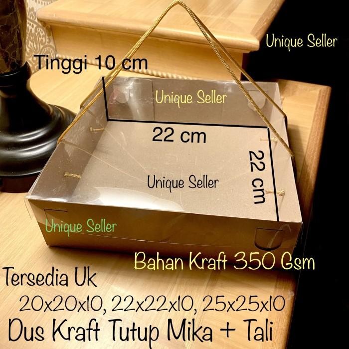 TerBaikBulanini- [10] Dus Box Kotak Nasi Kue Kraft Tutup Mika + Tali Uk 22 22X22X10 Cm