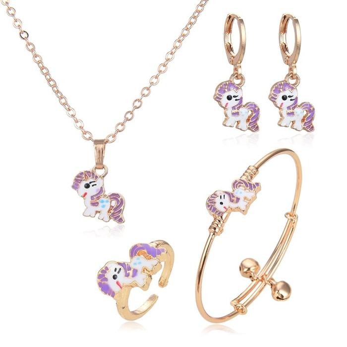 ahxj- Perhiasan Anak Satu Set Perhiasan Anak Karakter Lucu Titanium Set Kalung Cincin Anak