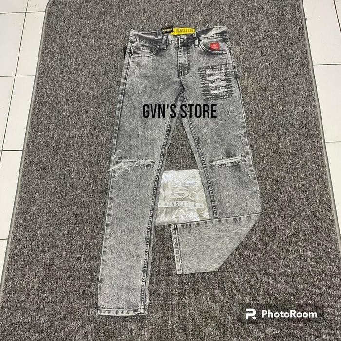 ftxr- Celana Jeans Priaripped Original Abu Snow Vlg36 Slim Denim Fit Lembut Panjang Tebal