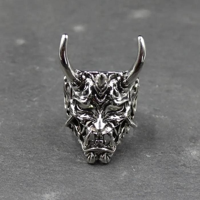 CINCIN TOPENG SAMURAI BERTANDUK 2 - PRAJNA HORN SKULL SILVER GOLD RING IMPORT JAPANESE BULL DEVIL