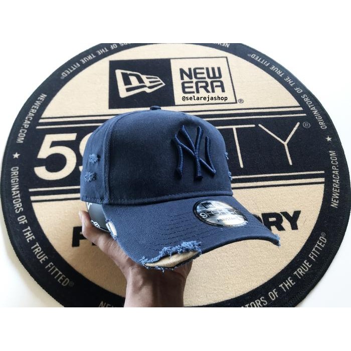 Topi New Era 9Forty A-Frame New York Yankees Cotton Damaged Navy Cap 100% Original