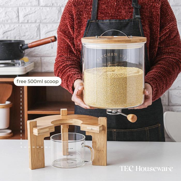 Promo TecMazi Rice Dispenser Tempat Penyimpanan Beras Wooden Rice Dispenser Dispenser Beras Kayu