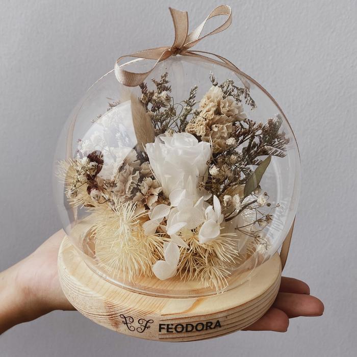 Baru Flower Glass Dome, Bunga Gelas Dome, Dried Flower Dome, Bunga Kering D