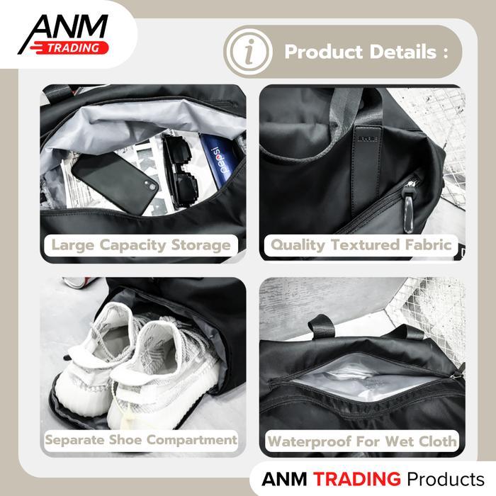 Tas Travel / GYM / Sport Bag Wanita Unisex Premium Polyester Korea Duffel/Weekender Bag Hitam Pria