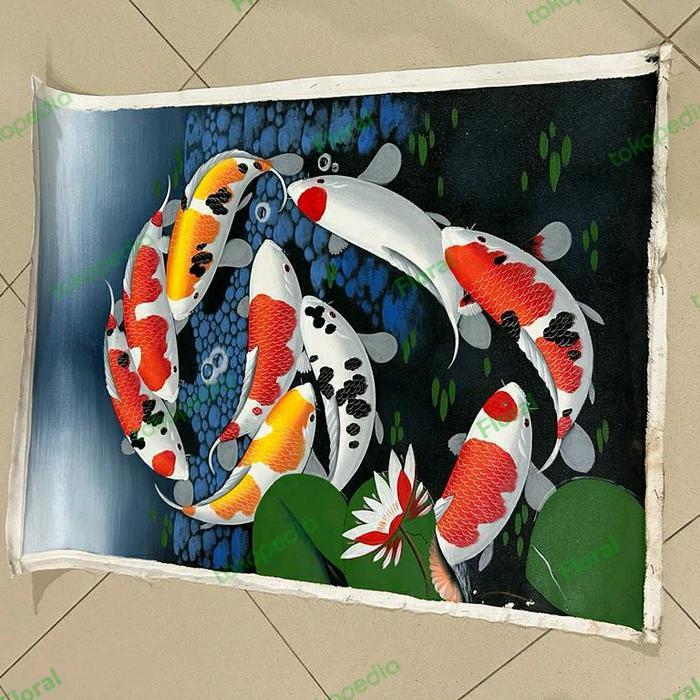 TERPERCAYA Lukisan canvas asli Ikan koi