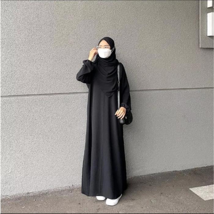 Abaya remaja aestetik/Gamis polos simpel basic abaya/gamis simpel eleg - Hitam, M