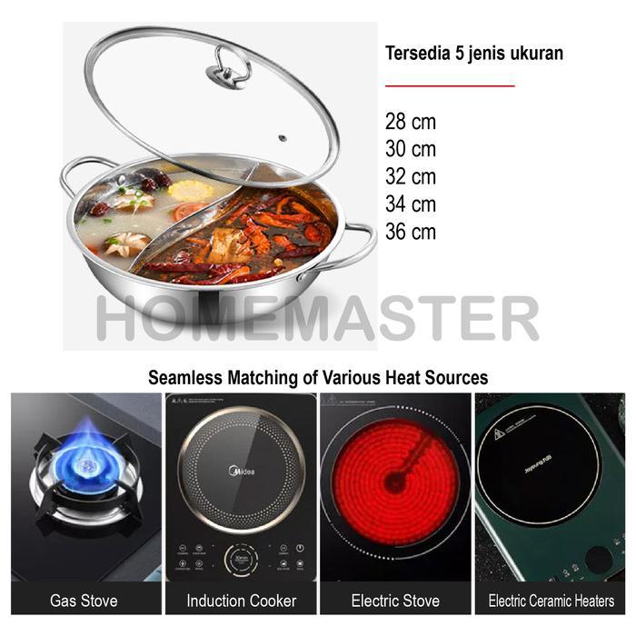 HomeMaster Panci/Pot Sukiyaki/Shabu Shabu/Steamboat Stainless Sekat/YinYang 30 Cm SP201042NM30