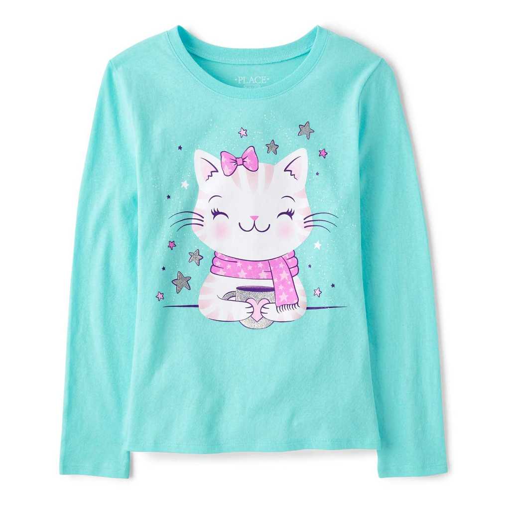 Girls Cat Cocoa Graphic Tee - Kaos Anak Perempuan (Hijau)