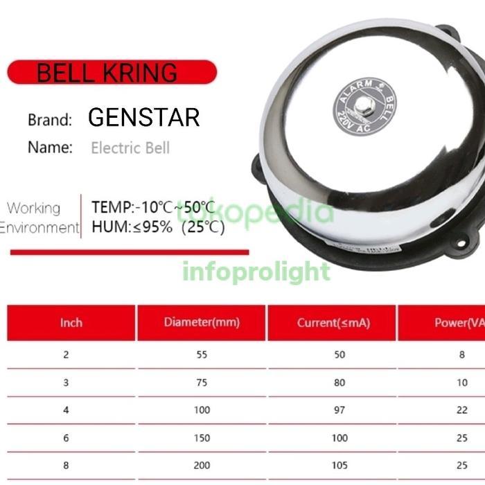 Promo Bell Kring 8" / 200Mm Chrome Bell Alarm Sekolah Industri 220V Autentik