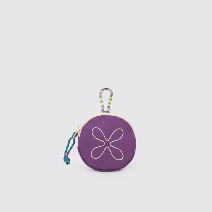 Exsport Round Coin Dompet Koin Bulat Nylon dengan Carabiner - Ungu Pouch - Purple