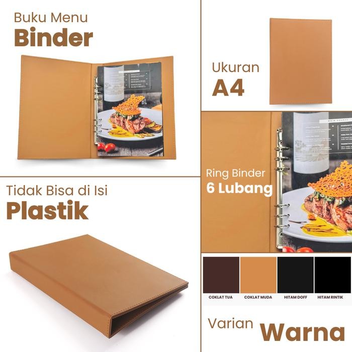 

Buku Menu Jakarta - Buku Menu Kulit Ring Binder 6 Lubang (Tanpa Plastik) A4 Hitam, Coklat Muda,