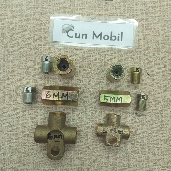 Jual Sambungan Nepel Rem 6 Mm Drat Halus Kunci 10 Mm Model T Kuningan