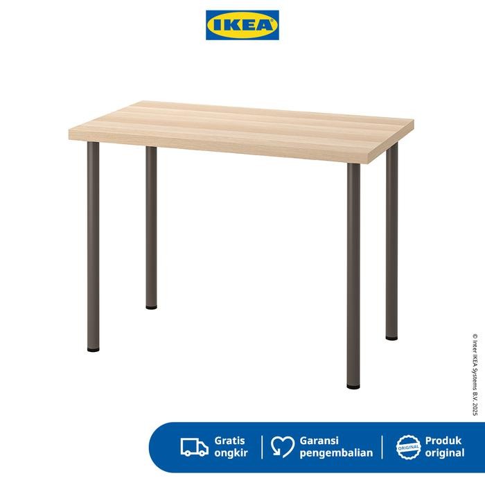 IKEA LINNMON/ADILS Meja Minimalis Berkualitas Efek Kayu Oak Diwarnai Putih/Abu Tua 100x60 cm