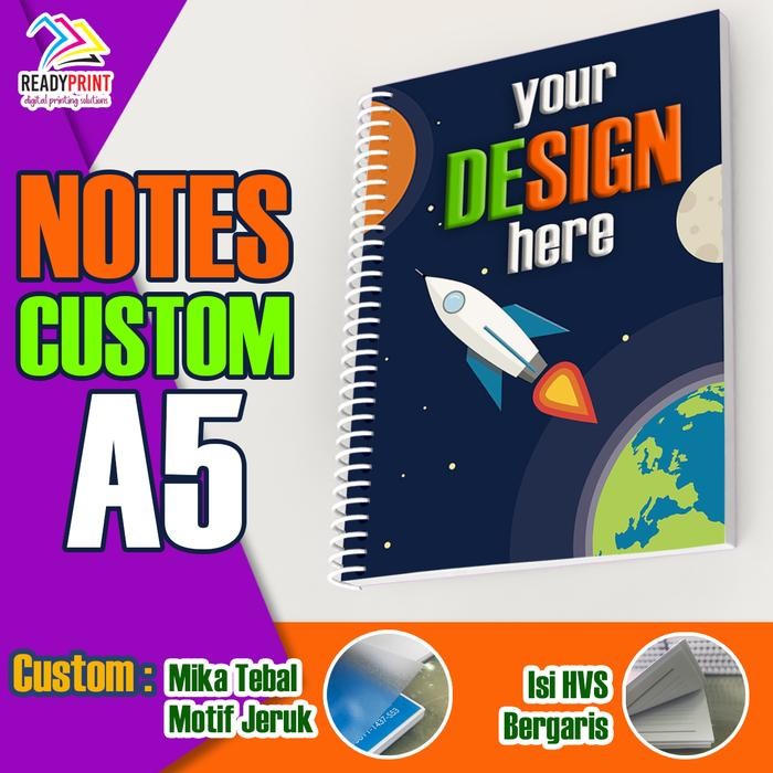 New Grosir Notebook Custom A5 Bergaris + Mika tebal - Isi 50 lembar Garis