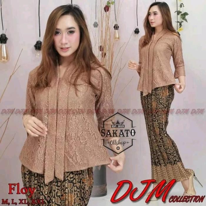 Pilihan- Satu Stel Kebaya Brokat Modern Atasan Kebaya Kutubaru Floy Kartini Lengan 7/8 Baju
