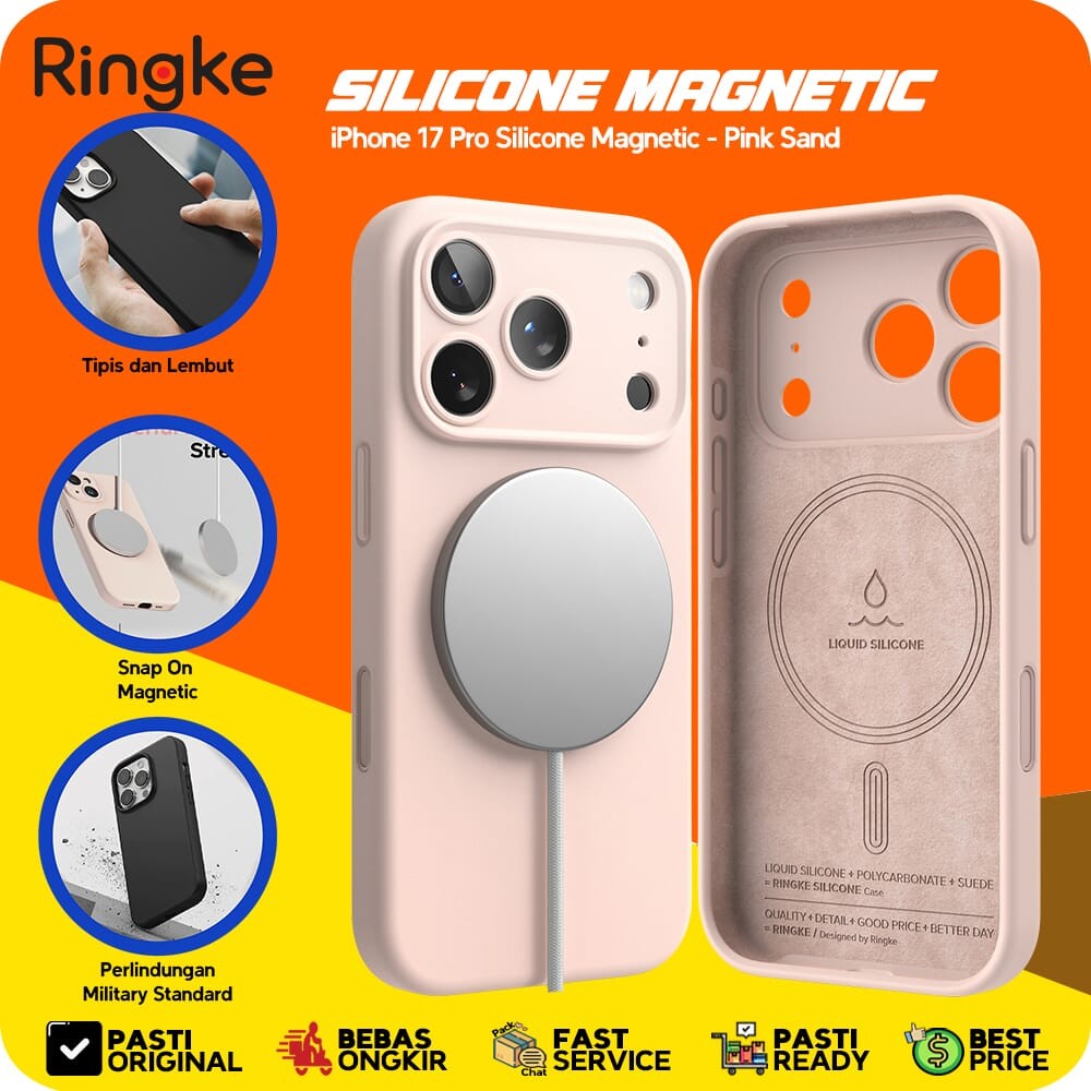 Ringke for iPhone 17 Pro Silicone Magnetic Pink Sand Merah Case Magsafe Magnetik Softcase No Yellowi