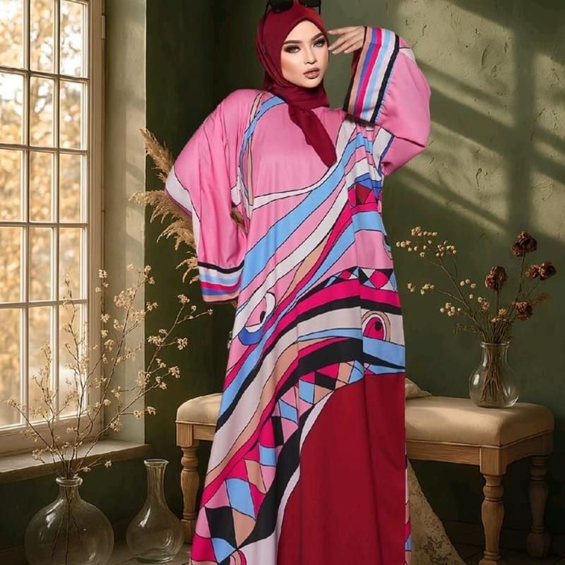 GUZELYA Abayat Red Blush material silk doff premium