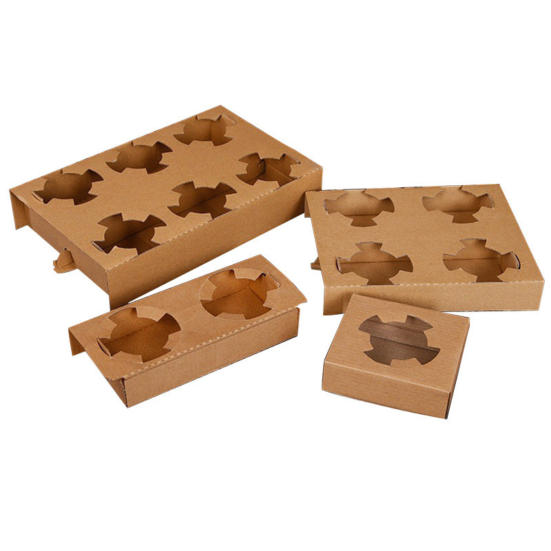 20pcs Corrugated paper Cup Holder Coffee Cup Kraft Paper Insulation Cup Tray Takeout Packing Cup Tra