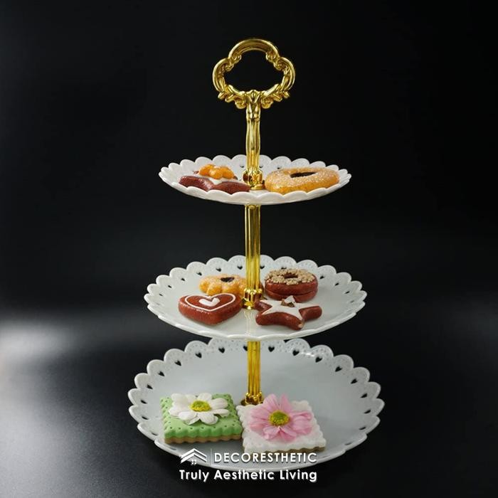 Decoresthetic Rak Tempat Display Makanan Meja Makan Wadah Kue Roti Buah 3 Tingkat Minimalis