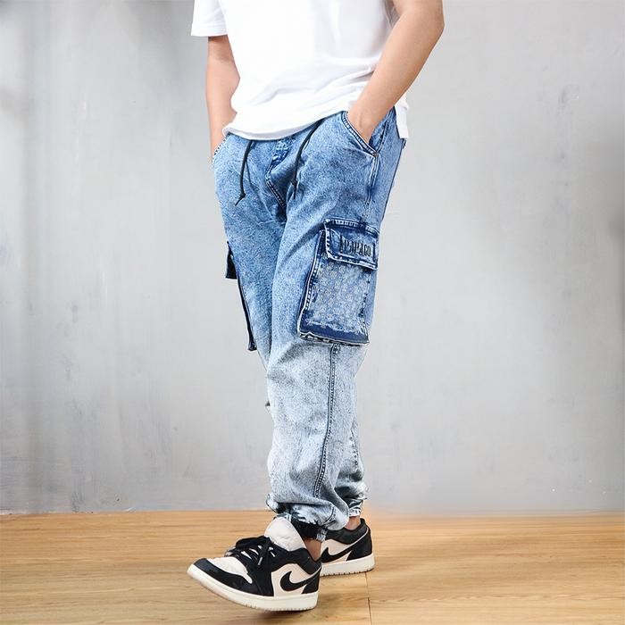 PAPAGO - CELANA JEANS PRIA BAGGY JOGGER - SANDWASH BLUE TWO TONE