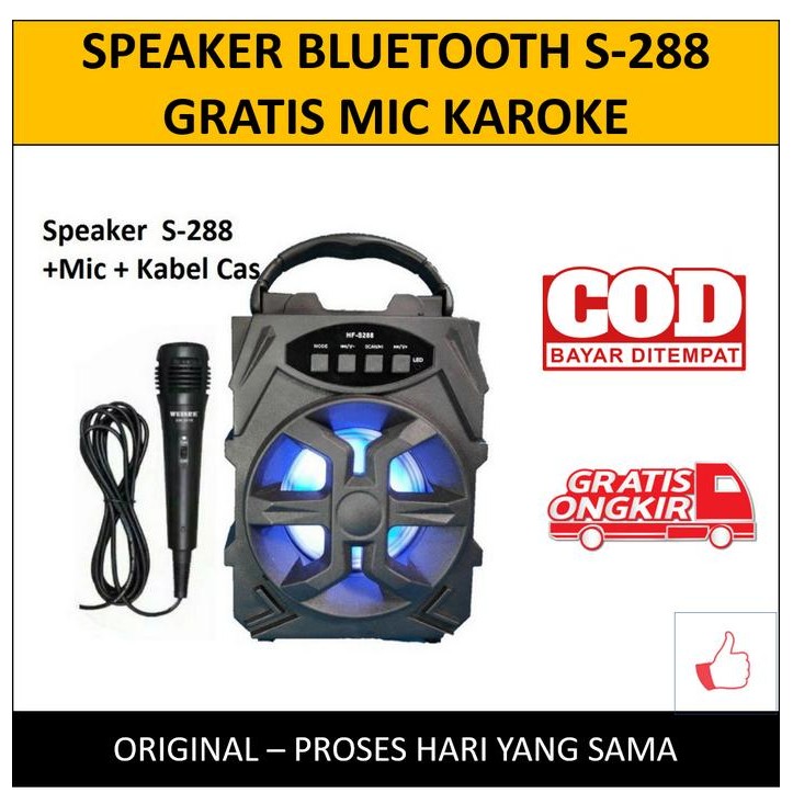 Speaker Bluetooth S288 Portable MKC JBK S-288 Gratis Mic Karaoke