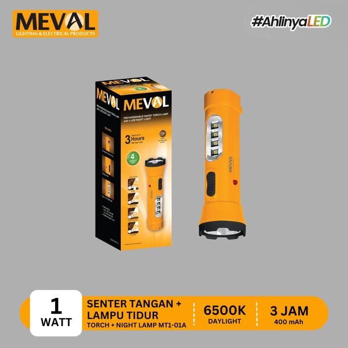 MEVAL Rechargeable Senter dengan Lampu Tidur 4 LED - Putih