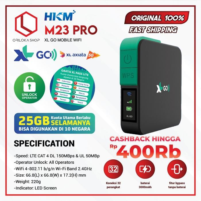HKM M23 PRO Modem Mifi Wifi XL GO IZI 4G Portable Bypass & Unlock Bonus Data 25GB