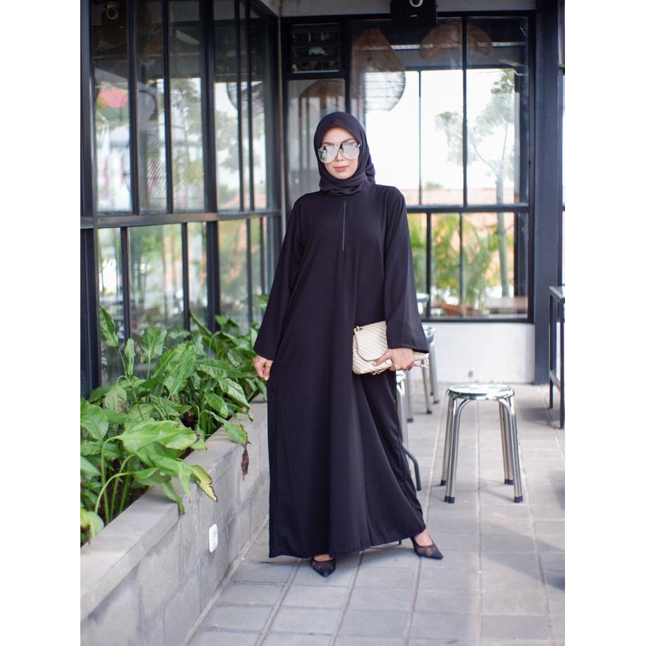 KirimCpT- Abaya Dewasa Dress Syari Hitam Gamis Saudi Jetblack Premium Simpel - Polos