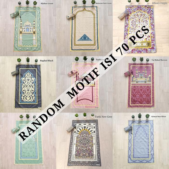 Isi 70 Pcs Sajadah Traveling Jumbo 105 cm x 60 cm Sajadah Travel Free Pouch Isi 70 Pcs Souvenir Haji