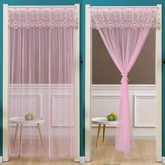 uh01- Hordeng Tirai Pintu Kamar Anti Nyamuk Renda Kain Jaring Halus