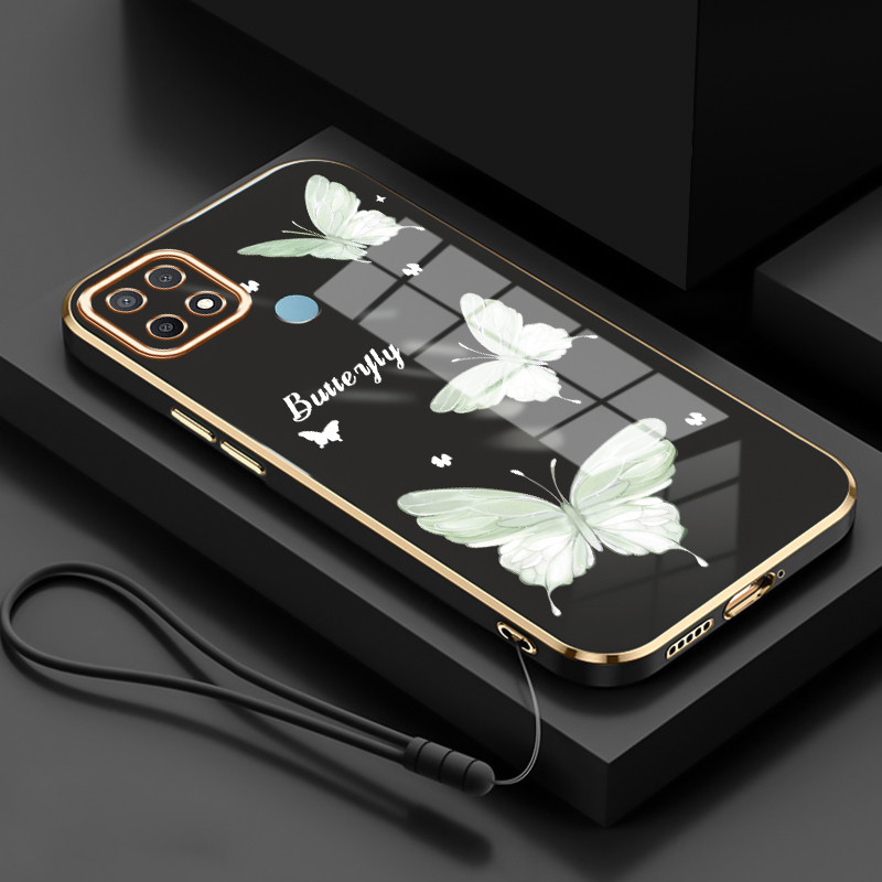 Casing Untuk OPPO A15 A15s A35 4G Case Casing HP Softcase Tali gantungan berlapis silikon mewah Kasi