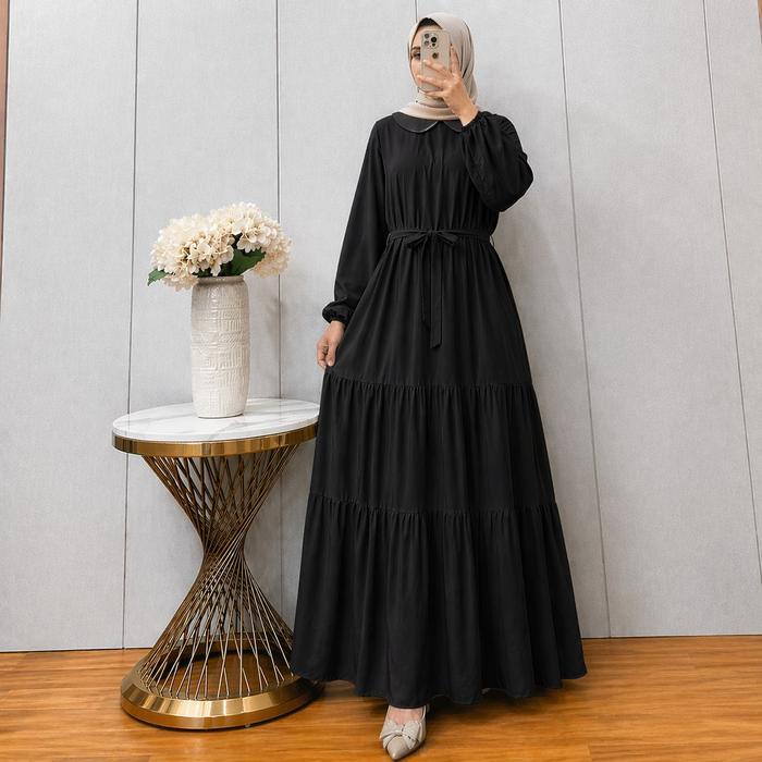Gamis Polos Rayon Twill Tebal Adem Dress Muslimah - Hitam