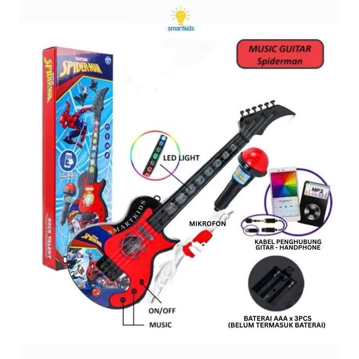 Mainan Anak Gitar Mikrofon Beragam Musik Audio Mic Cahaya Memutar Lagu Dari Hp Edukasi Melatih