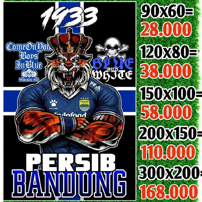 BENDERA SUPORTER PERSIB BANDUNG UKURAN BESAR SUDAH JAHIT KELILING+TALI