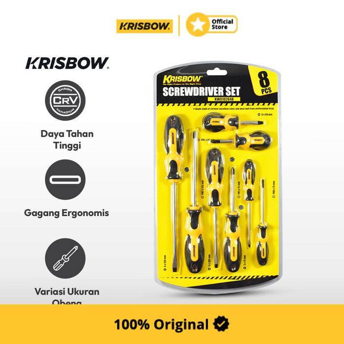 Premium Krisbow Obeng Plus & Minus Set 8 Pcs - Kuning Original